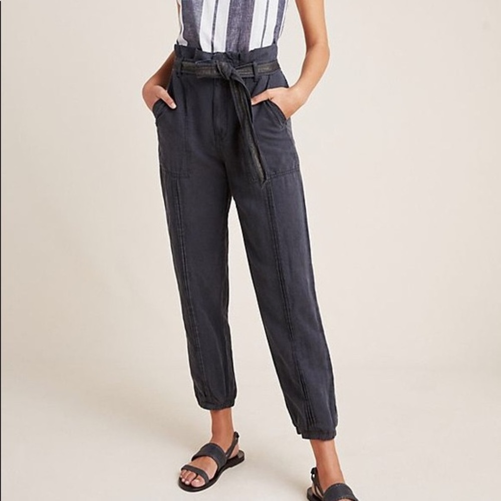 Anthropologie Tapered Paper Bag Linen Pants